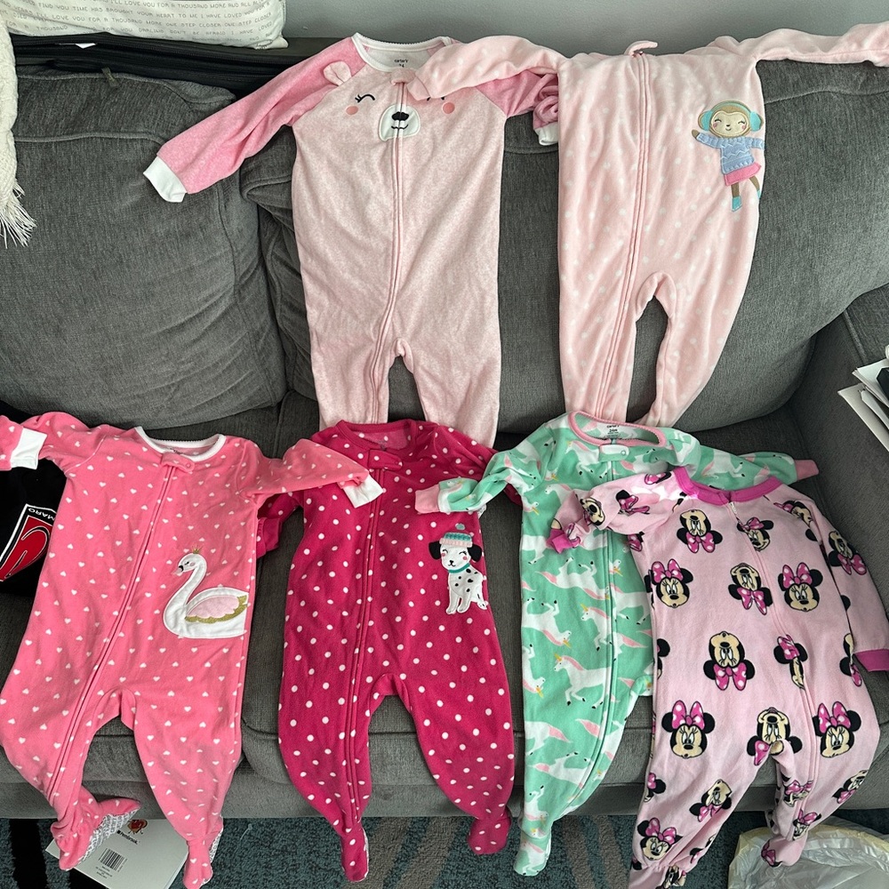 6 24 month Baby Girl Blanket/Zipup Sleepers - Lightly used.